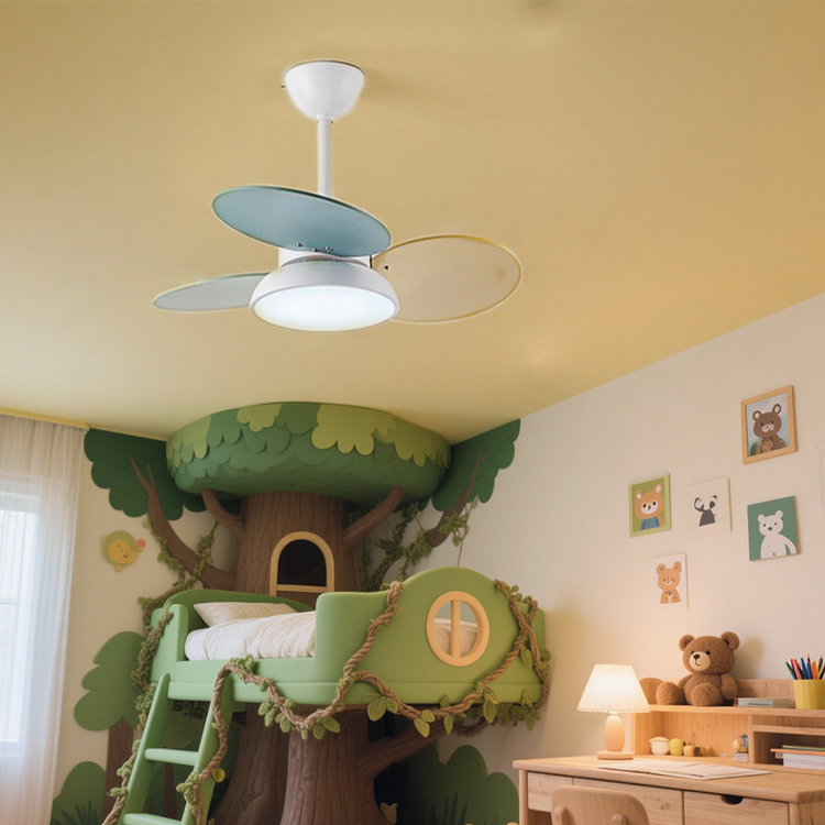 Macaron Farverig Rund Loftsventilator Med LED Lys