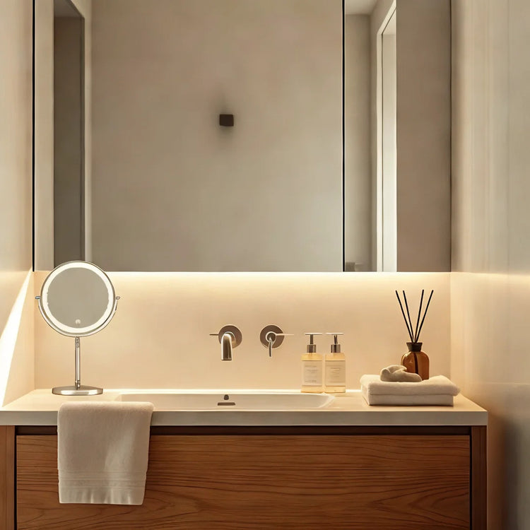 Glarefusion Tre-tonet dæmpende vægmonteret makeup spejl