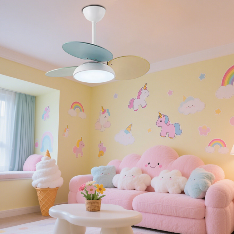 Macaron Farverig Rund Loftsventilator Med LED Lys