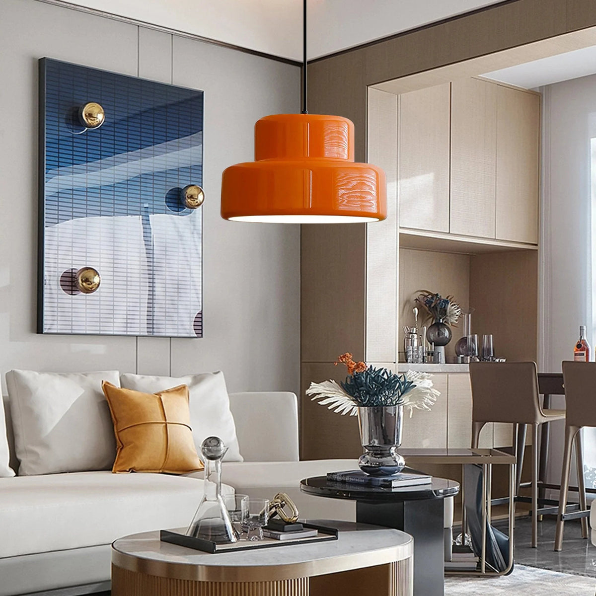 Moderne Vintage Bauhaus Orange Pendelleuchte
