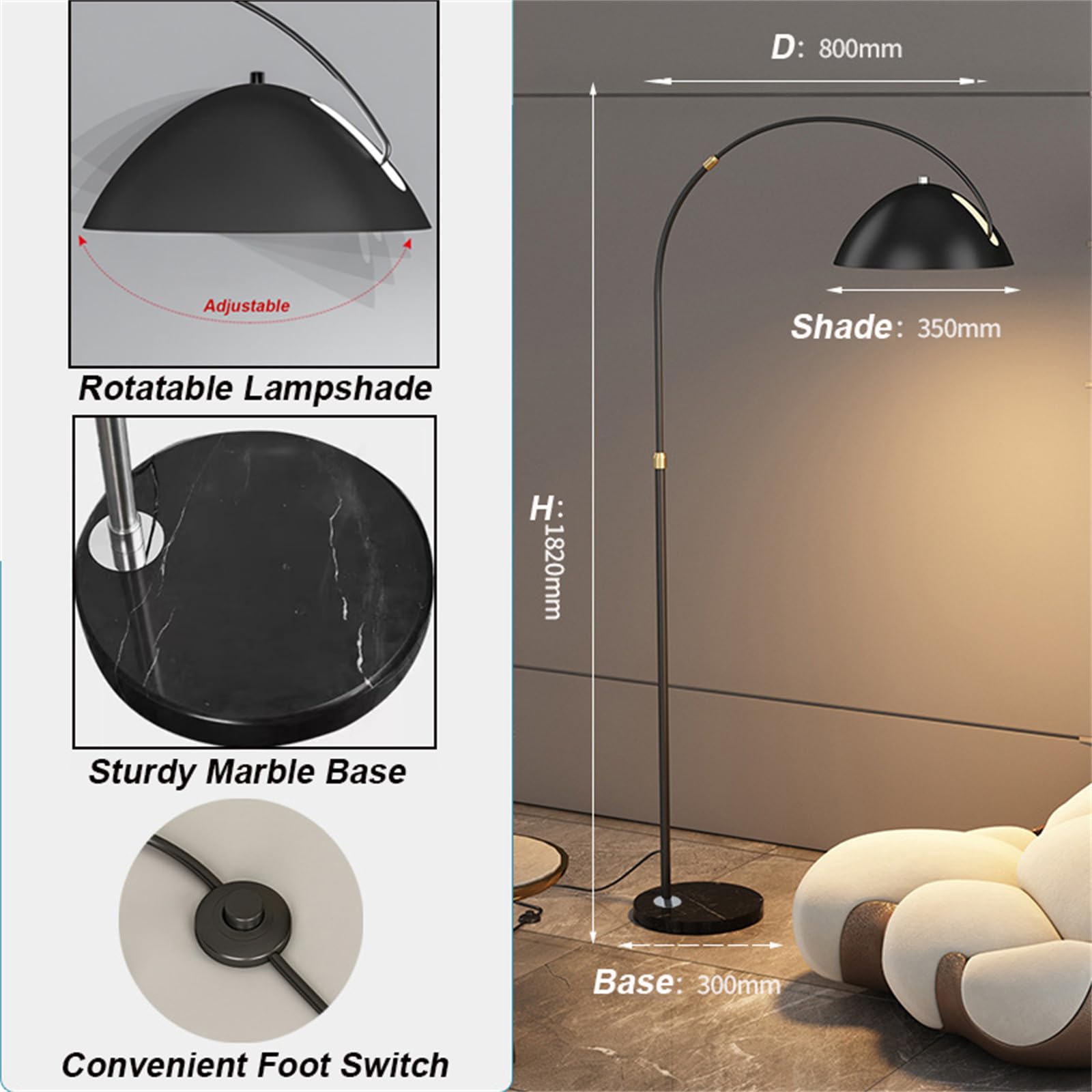 Lampadaire minimaliste en métal à arc élégant