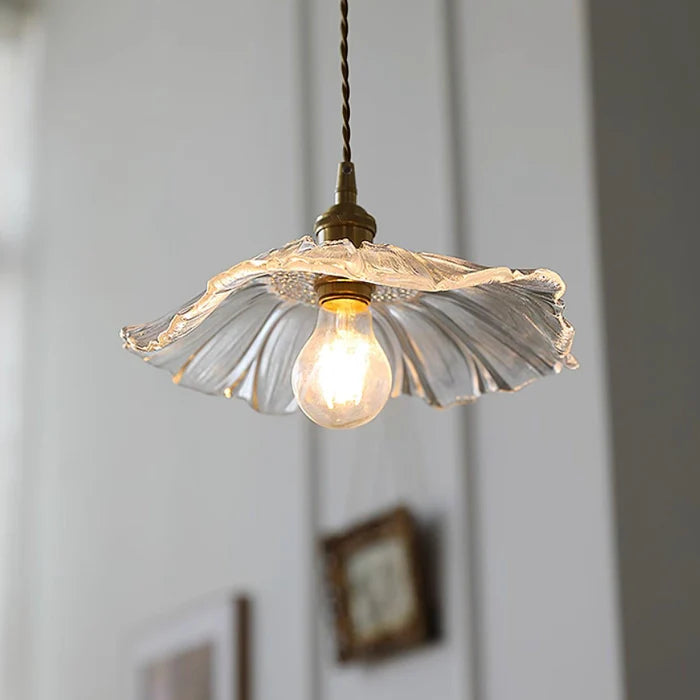 Retro Lotus Leaf Shape Glass Pendant Lamp