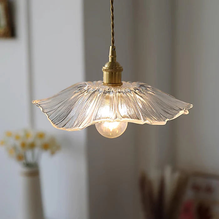 Retro Lotus Leaf Shape Glass Pendant Lamp