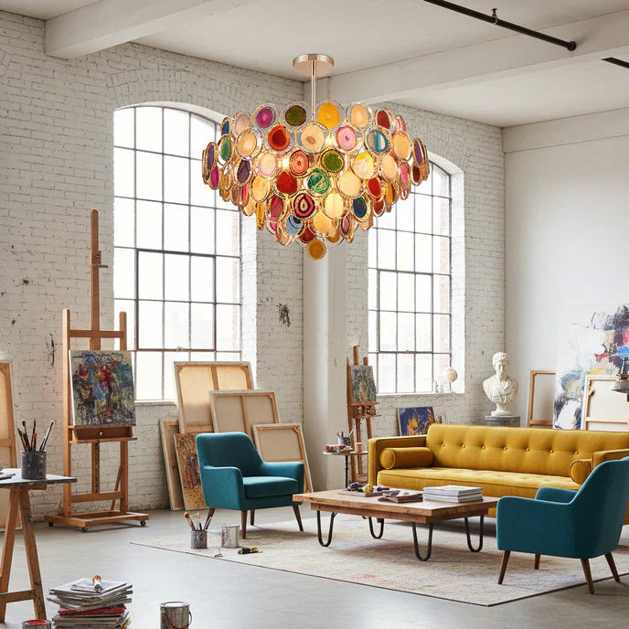 Boho Luxe Rainbow Agat lysekrone