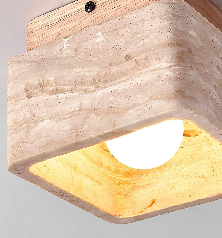 Modern Travertin Wood LED Ceiling Lamp