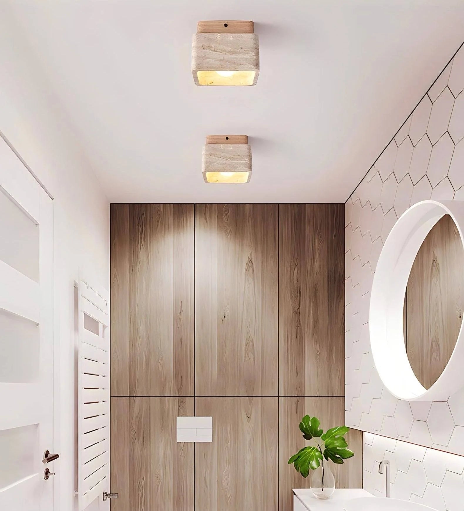Plafonnier LED moderne en bois de travertin