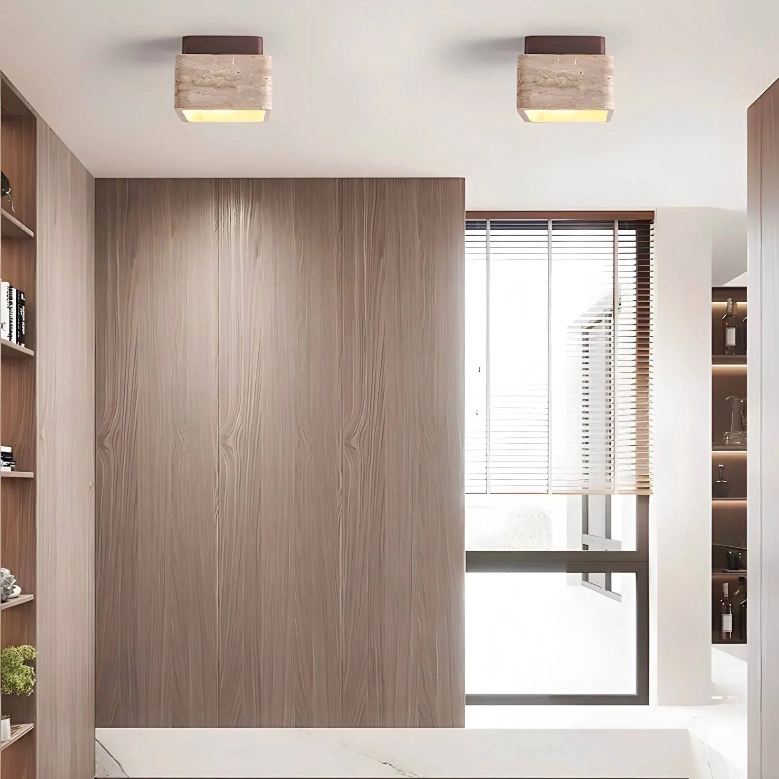 Plafonnier LED moderne en bois de travertin