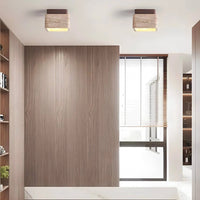 Modern Travertin Wood LED Ceiling Lamp