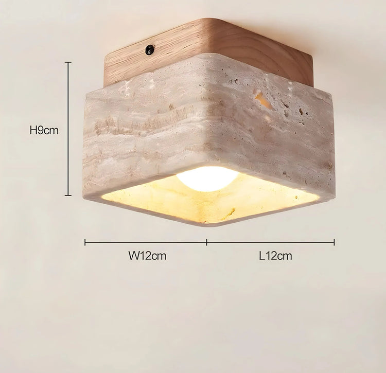 Modern Travertin Wood LED Ceiling Lamp