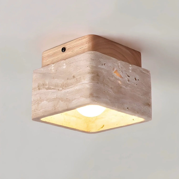 Modern Travertin Wood LED Ceiling Lamp
