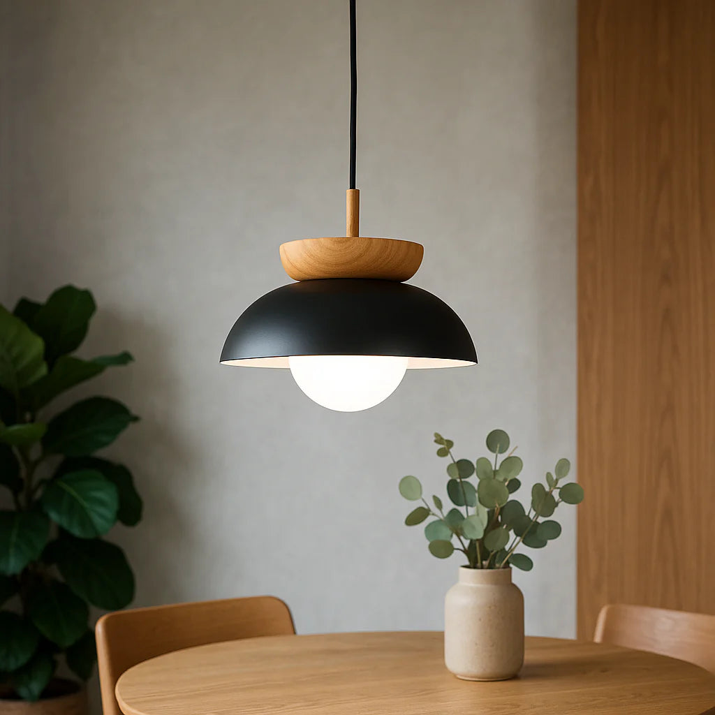 Lampada a sospensione moderna in legno a semicerchio