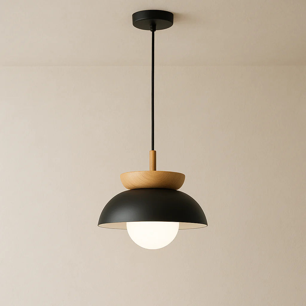 Lampada a sospensione moderna in legno a semicerchio