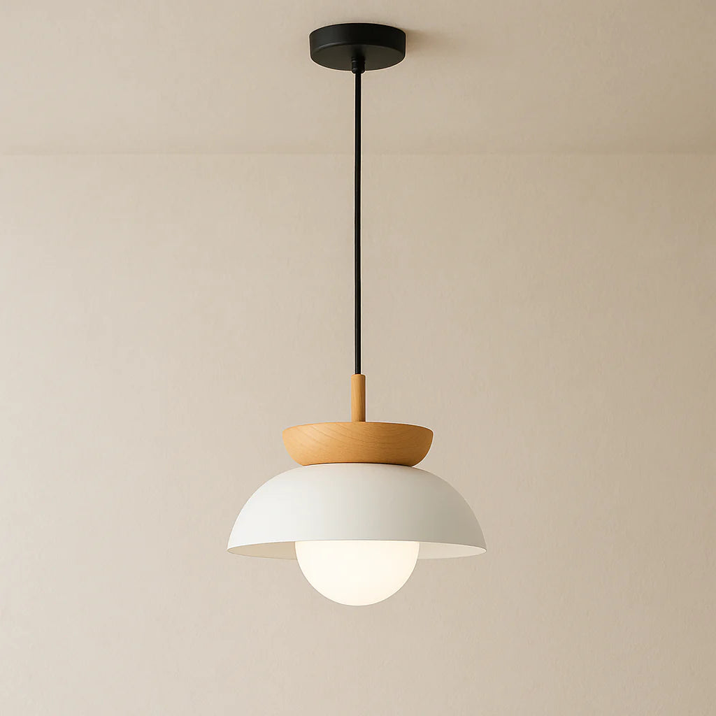 Lampada a sospensione moderna in legno a semicerchio