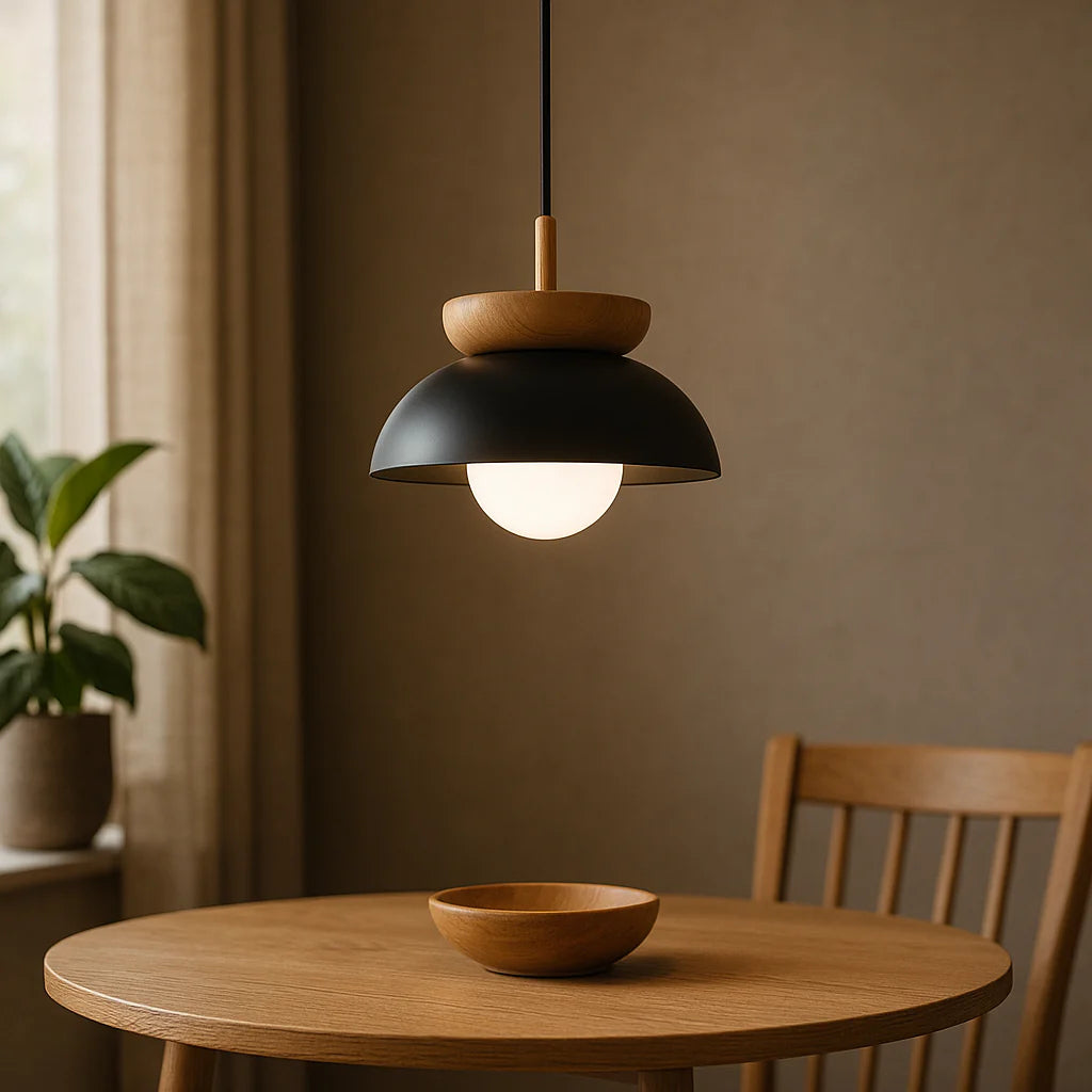 Lampada a sospensione moderna in legno a semicerchio