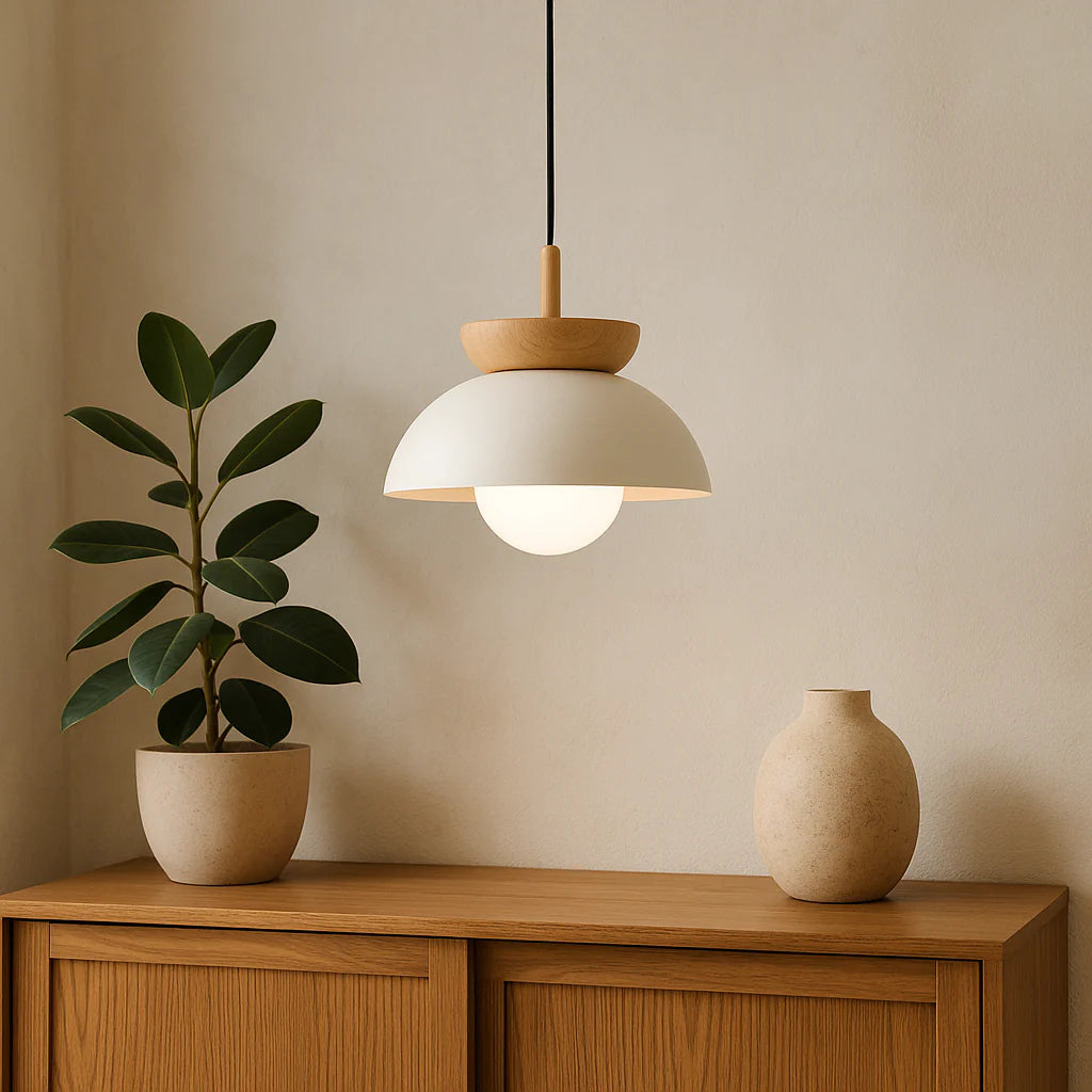 Lampada a sospensione moderna in legno a semicerchio