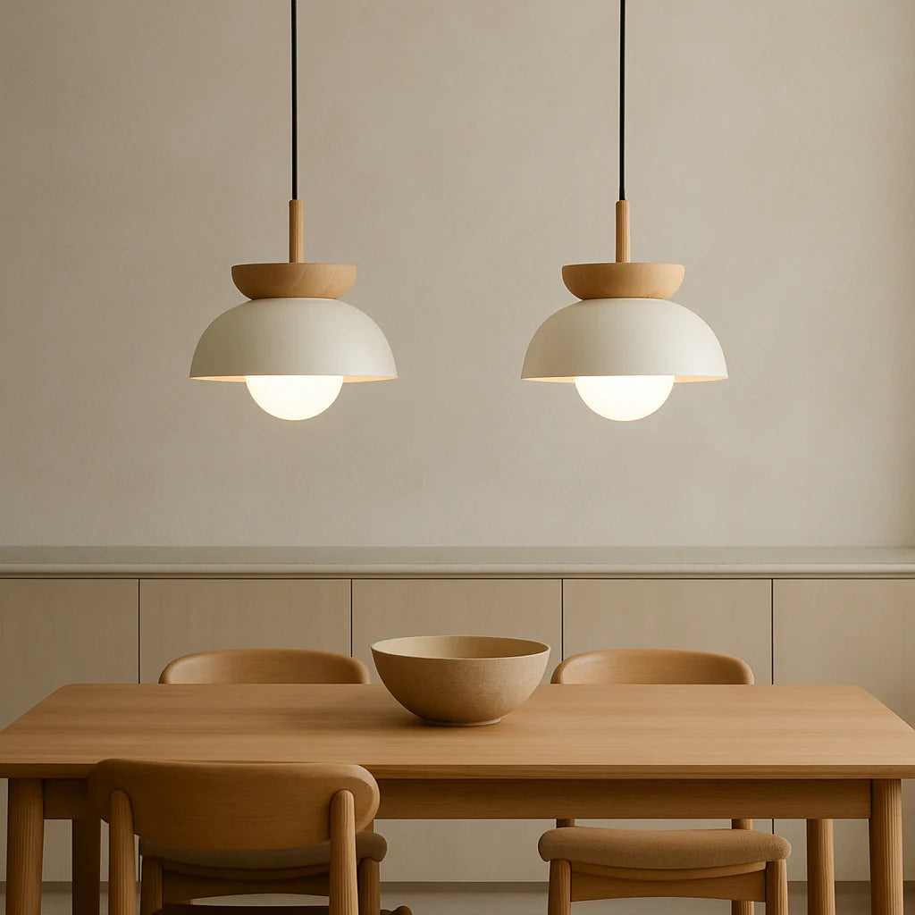 Lampada a sospensione moderna in legno a semicerchio