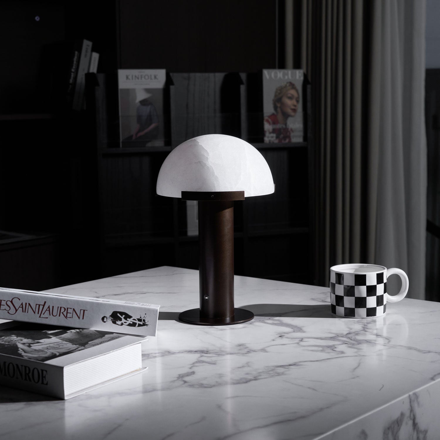 Stylish Round Mushroom Cap Alabaster Table Lamp