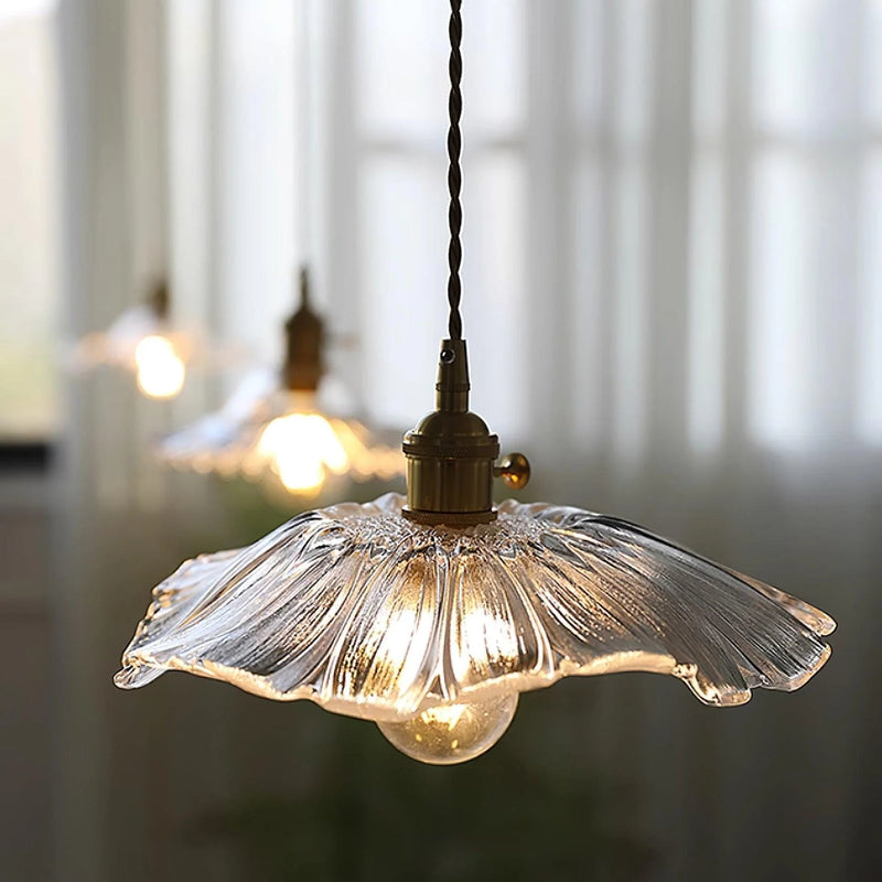Retro Lotus Blattformglas Anhängerlampe