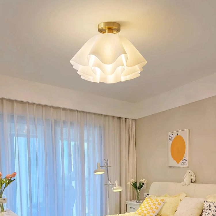 Moderne hvid blomst semi flush-monteret loftslampe