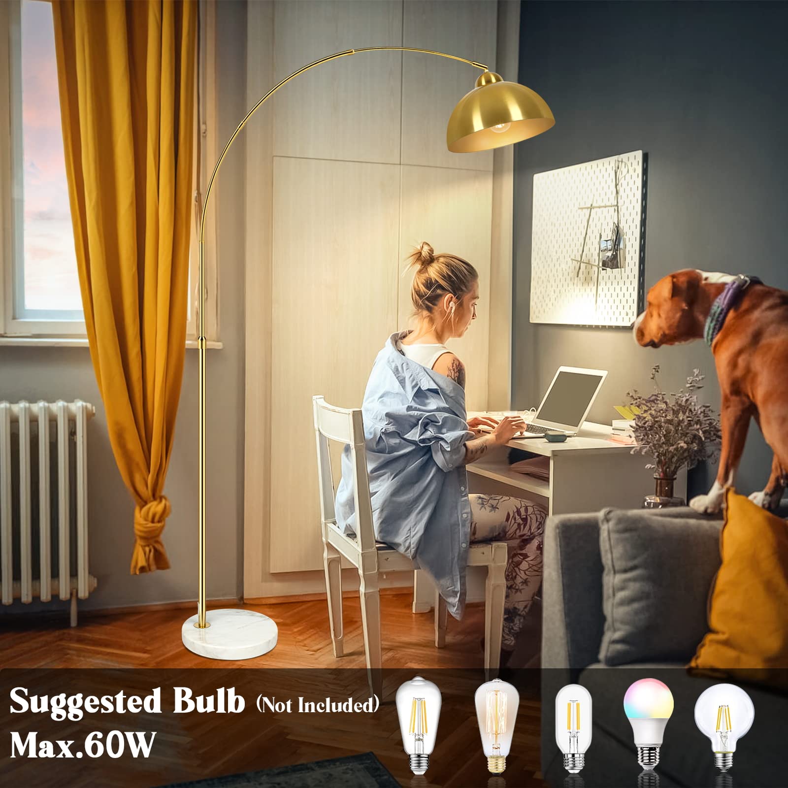 Lampadaire élégant avec base en marbre et arc