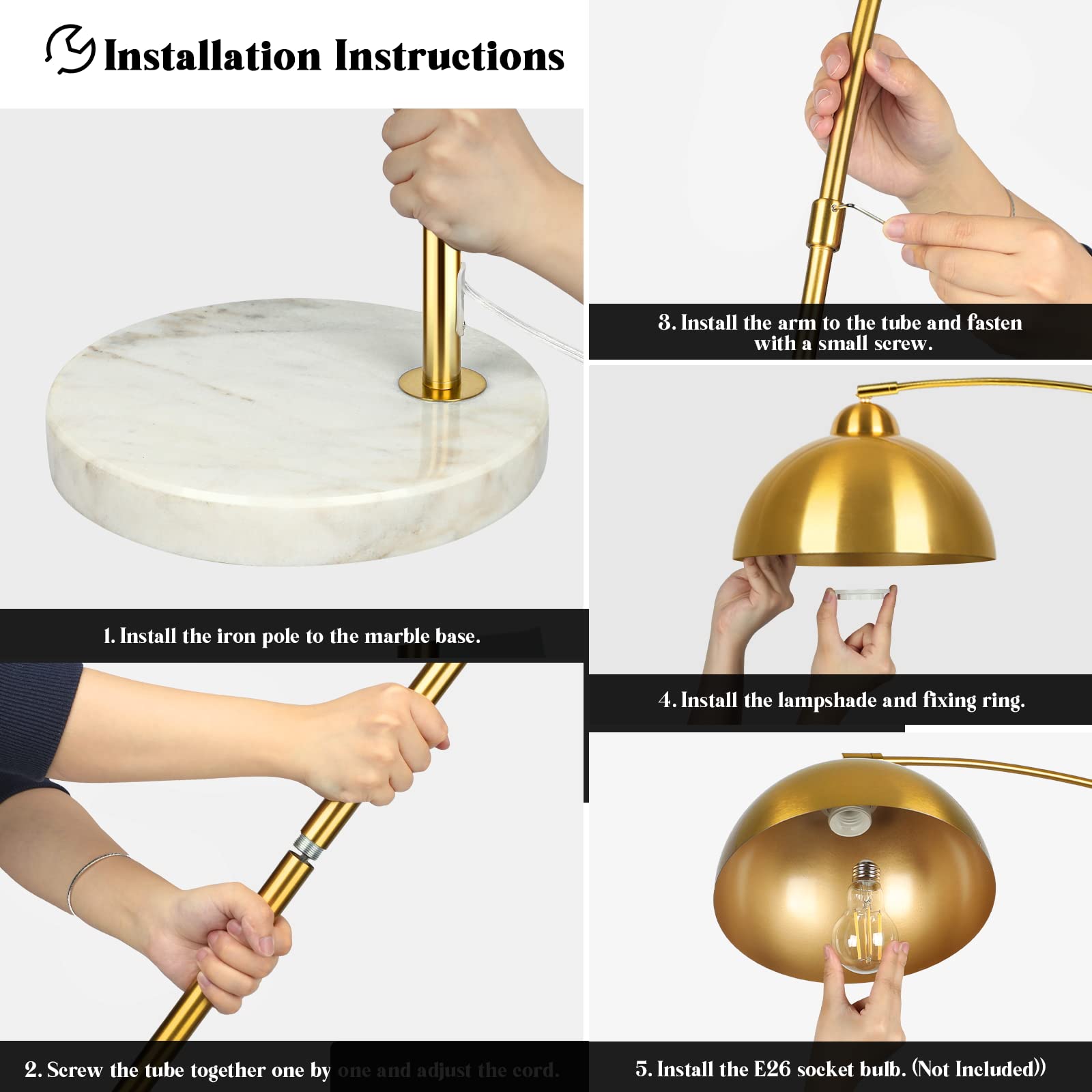 Lampadaire élégant avec base en marbre et arc
