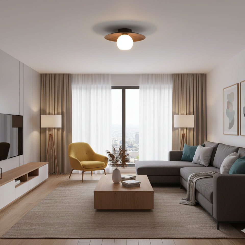 Plafonnier rond moderne en bois