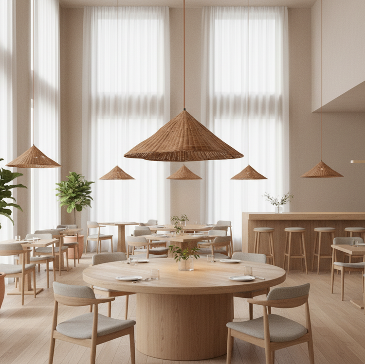 Retro kegle rattan scalloped pendel lys