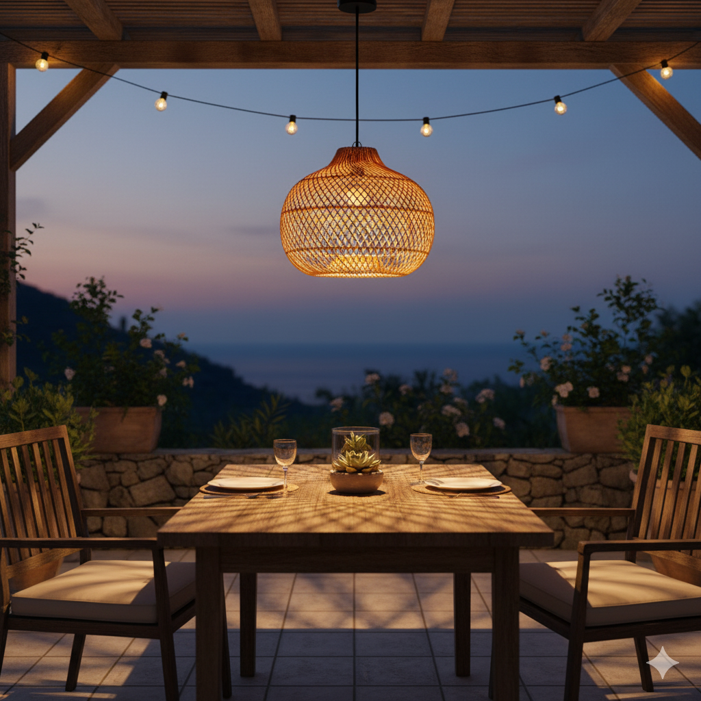 Lampada a sospensione in rattan intrecciato a mano
