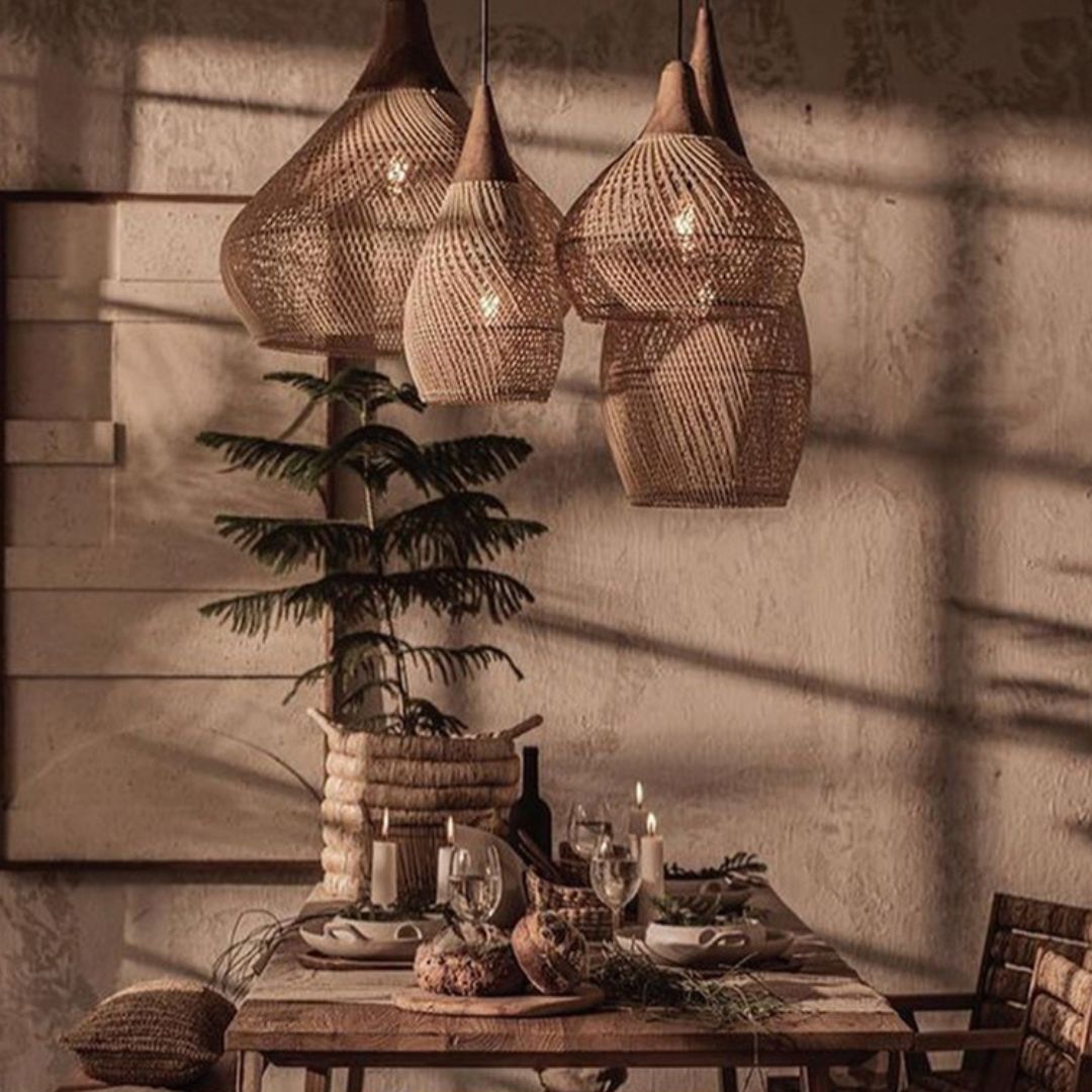 Glarefusion Vintage Rattan Woven Chandelier