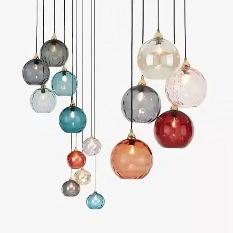 Lampada a sospensione moderna a sfera in vetro con motivo ad acqua colorata semplice Glarefusion