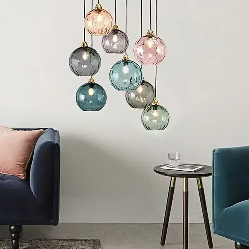 Glarefusion Modern Simple Colored Water Pattern Glass Ball Pendant Light