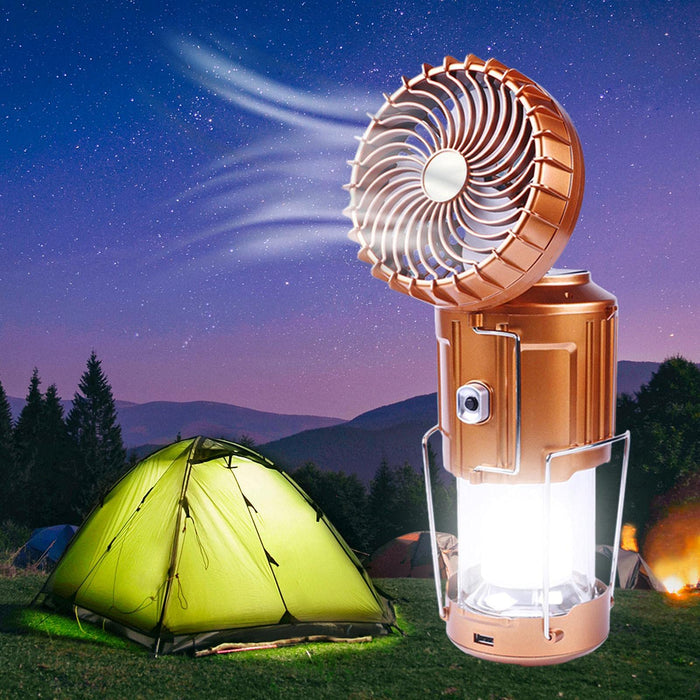 Tragbarer solarbetriebener Campinglüfter und hängendes Licht