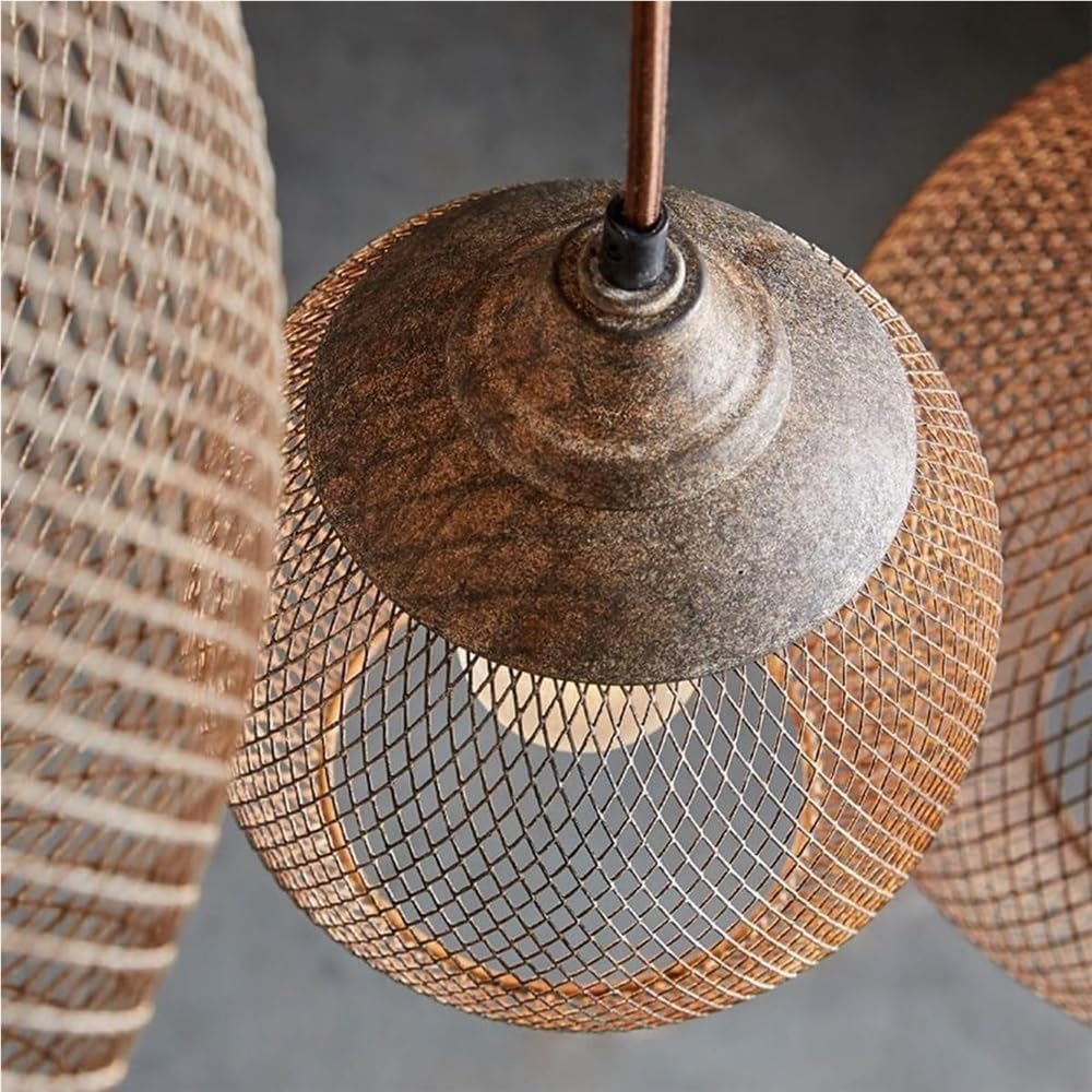 Lampada a sospensione rustica in rete metallica