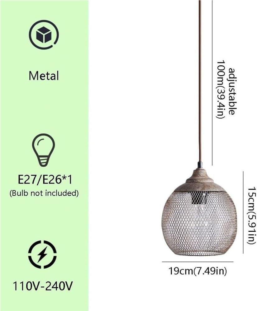 Lampada a sospensione rustica in rete metallica