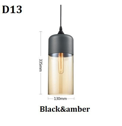 Modern Geometric Black & Amber Glass Pendant Light