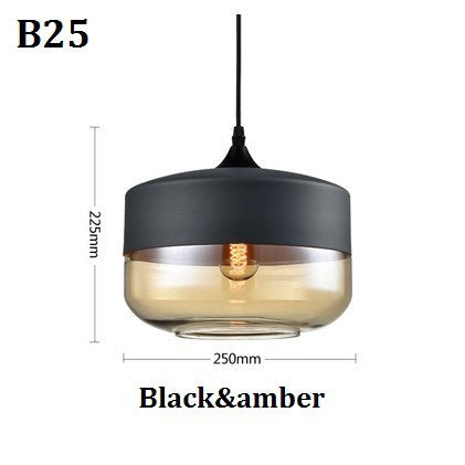 Nero geometrico moderno & Lampada a sospensione in vetro ambrato
