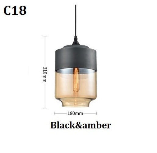 Modern Geometric Black & Amber Glass Pendant Light