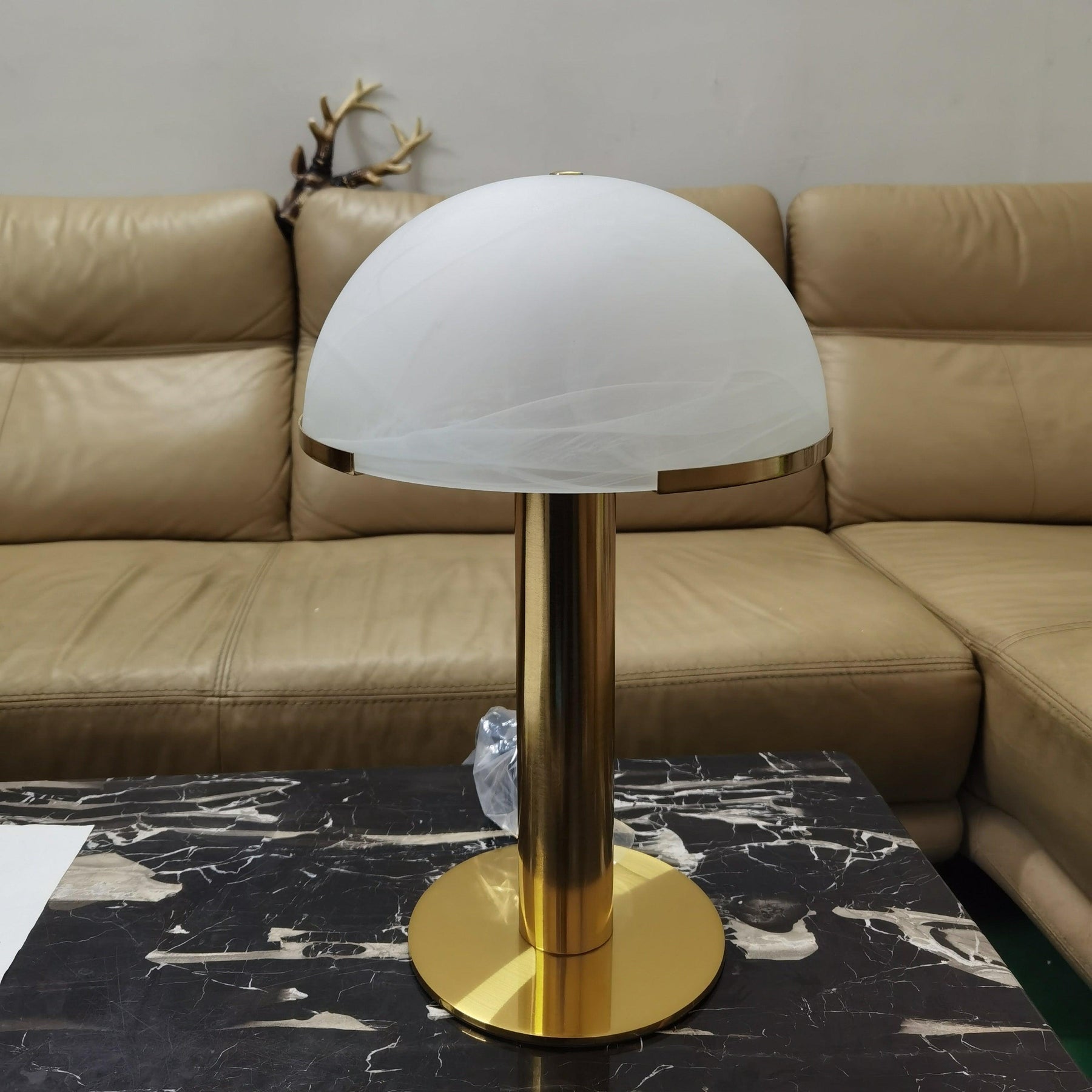 Stylish Round Mushroom Cap Alabaster Table Lamp