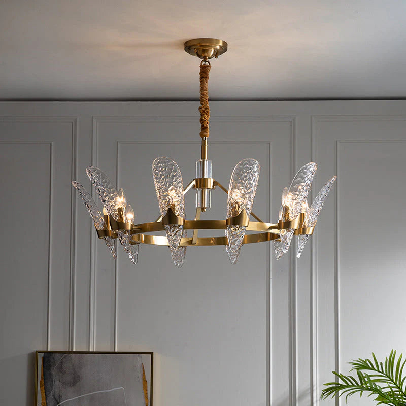 Lampadario da soffitto di lusso in ottone e cristallo