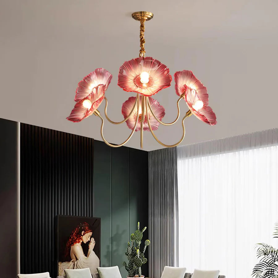 Lampadario in vetro floreale minimalista nordico