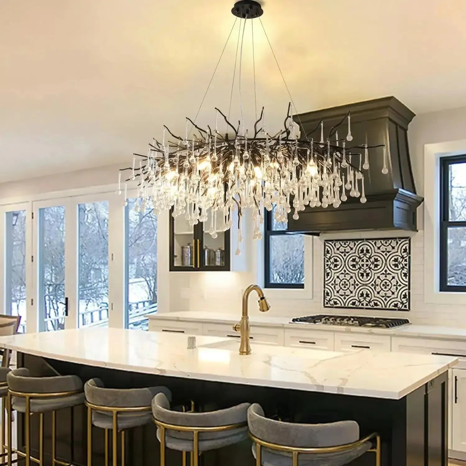 Sleek Black Raindrop Chandelier