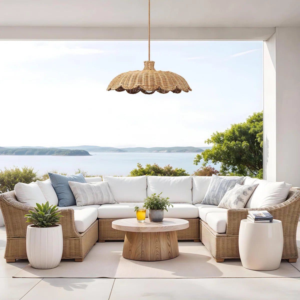 Retro Wave Rattan Pendant Light