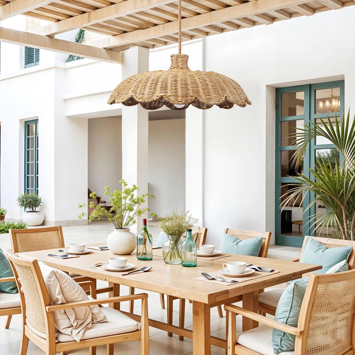 Retro Wave Rattan Pendant Light