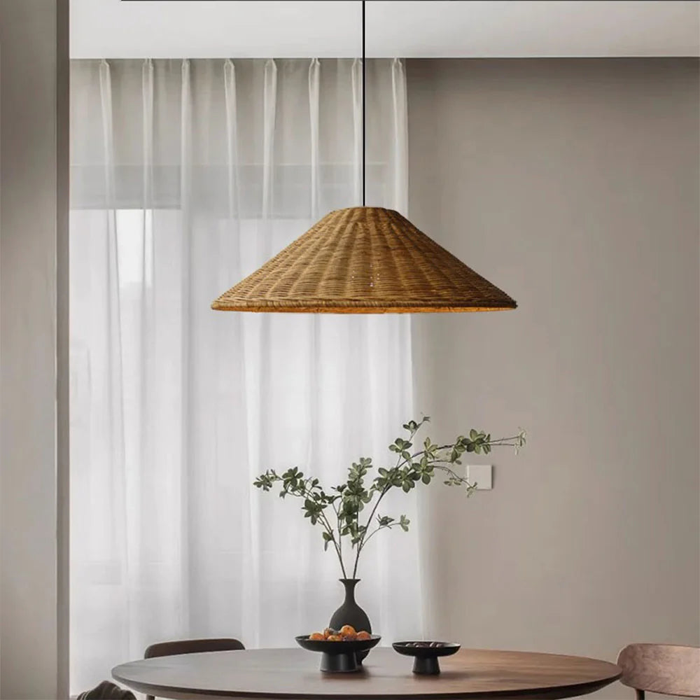 Bambou & Lustre japonais vintage en rotin