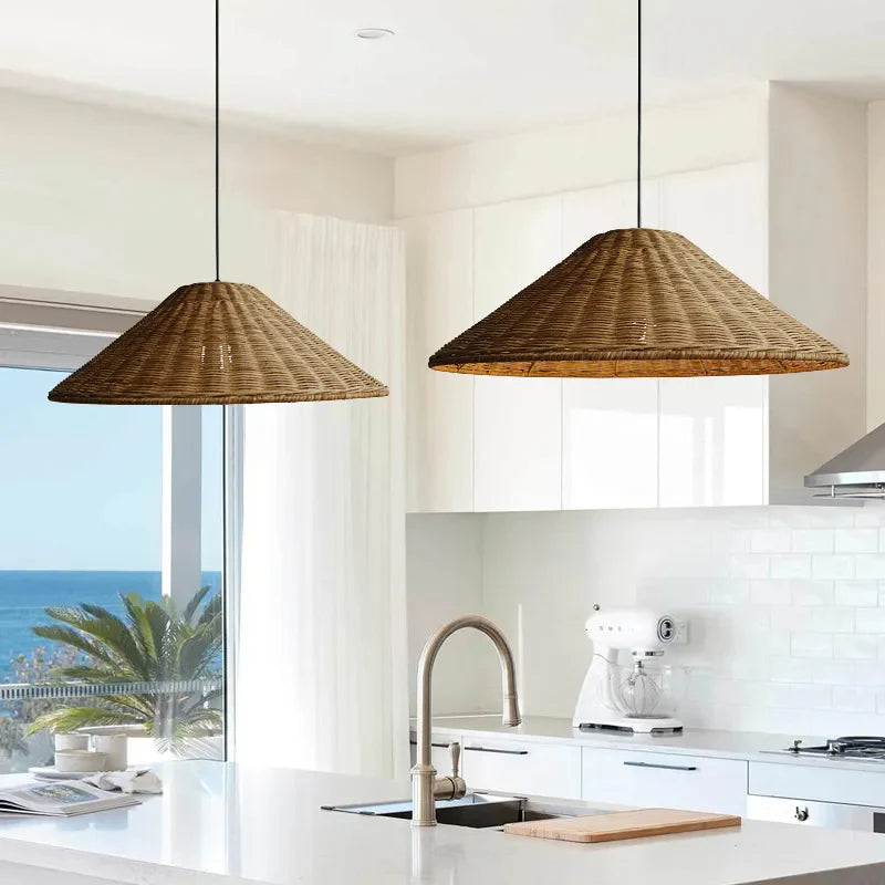 Bambou & Lustre japonais vintage en rotin