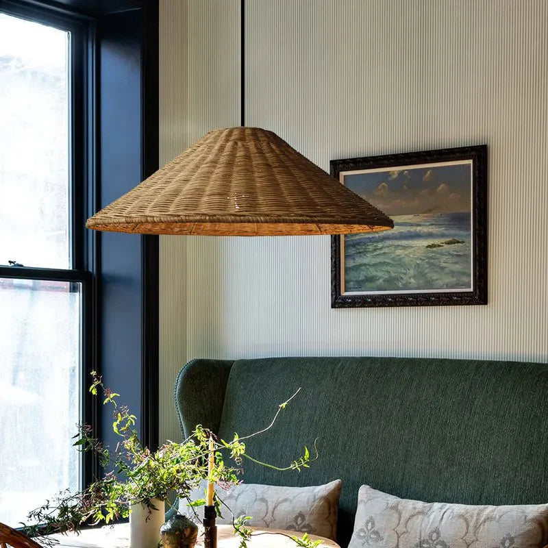 Bambou & Lustre japonais vintage en rotin