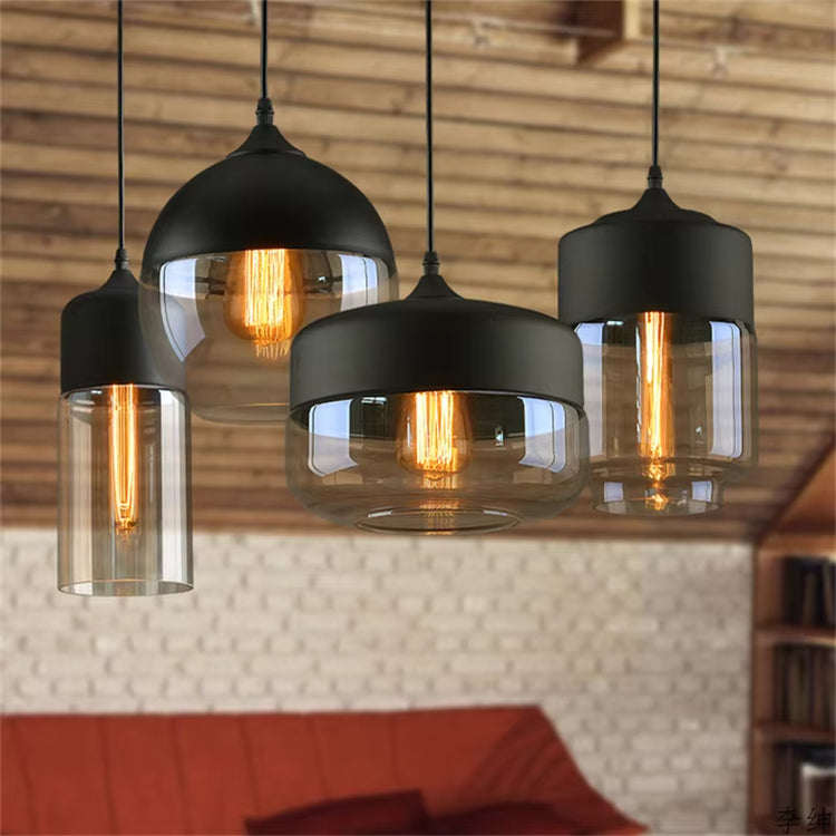 Modern Geometric Black & Amber Glass Pendant Light