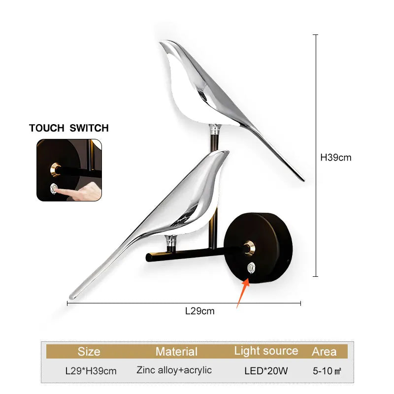 Glarefusion Modern Led Art Design Bird Wall Light