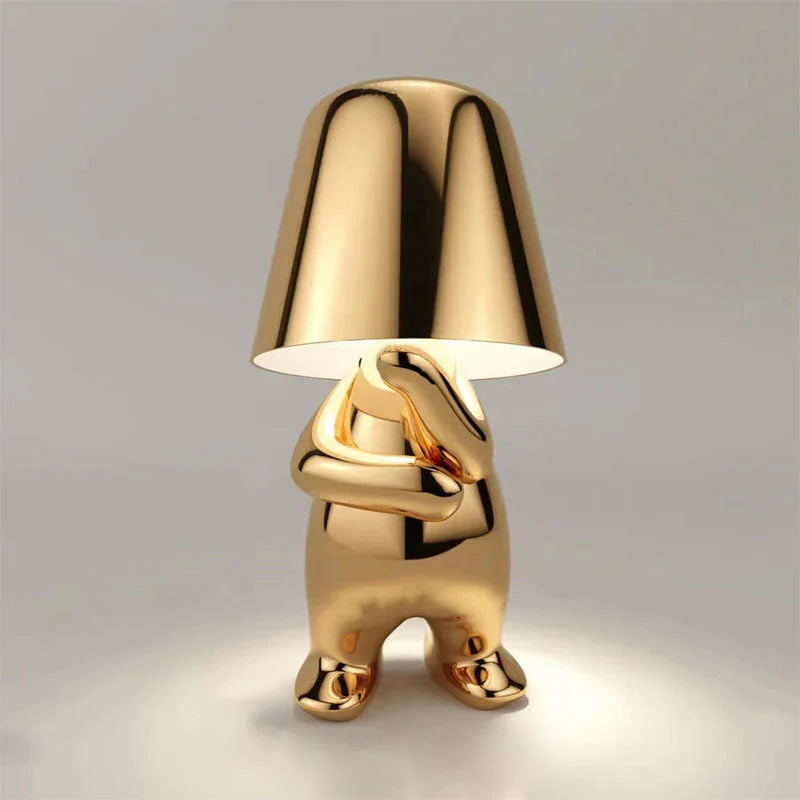 Glarefusion Cute Gold Man Statue LED Table Lamp