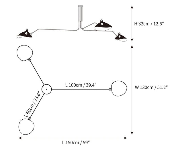 Elegante, verstellbare, skulpturale Deckenleuchte